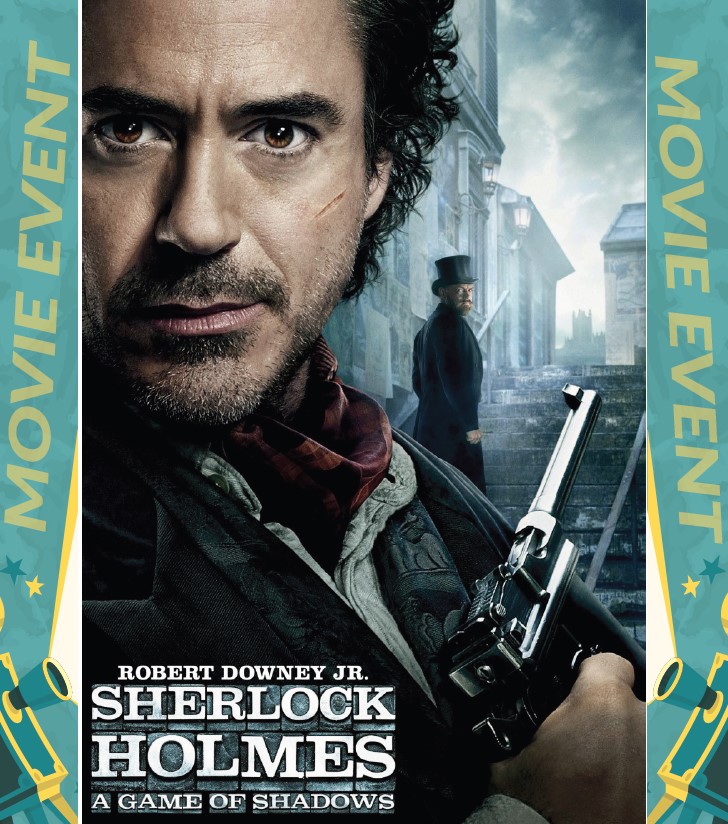 Sherlock Home A Game of Shadows Movie Poster - A promotional image for a Sherlock Holmes movie featuring iconic characters and a mysterious atmosphere.